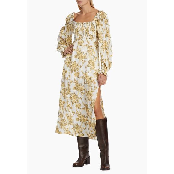 Free People Jaymes Smocked Floral Cream Midi-Dress Size XS - Picture 5 of 10